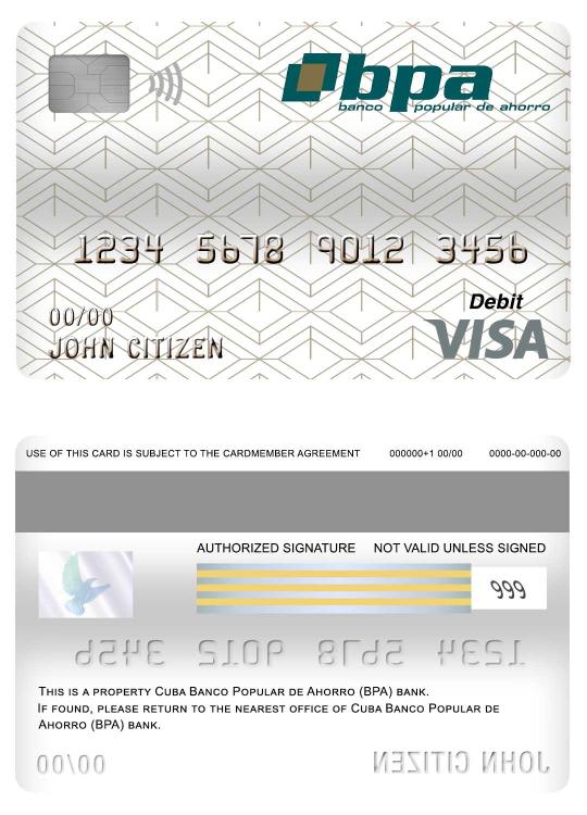 Cuba Banco Popular de Ahorro (BPA) bank visa debit card